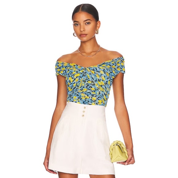 Diane Von Furstenberg Tops - Diane Von Furstenberg NWT Bloomington Bodysuit in Nectarine Medium Sky Blue
